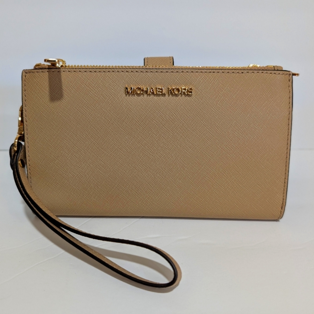 Michael Kors Large Jet Set Travel Double Zip Leather Wristlet